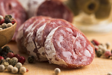 slices of spanish pork sausage