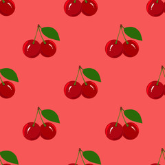 Seamless Pattern with Juicy Ripe Cherry Fruit