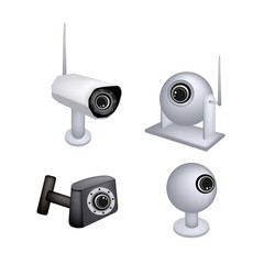 Set of CCTV Security Camera on White Background