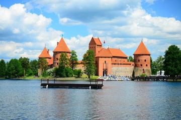 Galves lake,Trakai old red bricks castle view