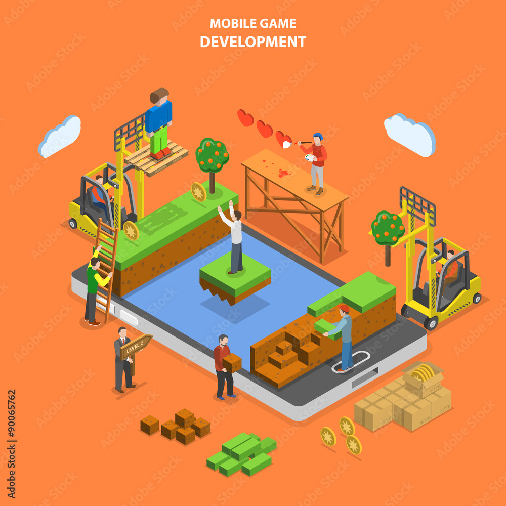 Canvas Prints Mobile game development flat isometric vector.