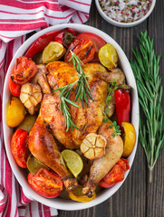 Chicken baked with vegetables and rosemary