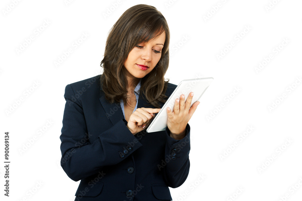 Poster businesswoman with tablet