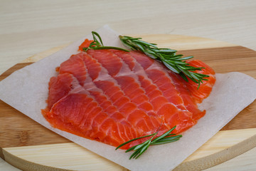Sliced salmon