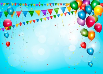 Colorful holiday background with balloons and flags. Vector