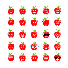 Collection of difference emoticon icon of apple on the white bac