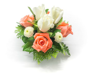 Fototapeta na wymiar banquet, orange ,white roses and chrysanthemum