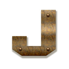 Rusty metal letter J. Alphabet isolated on white background