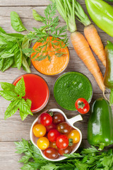 Fresh vegetable smoothie. Tomato, cucumber, carrot