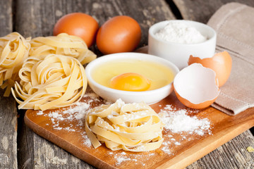 raw homemade pasta and ingredients for pasta