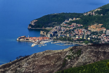 Fototapeta na wymiar Panoramic view of medieval town Budva. Montenegro, Europe. 