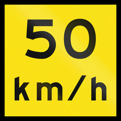 An temporary road sign in Queensland, Australia - Speed limit 50 kmh