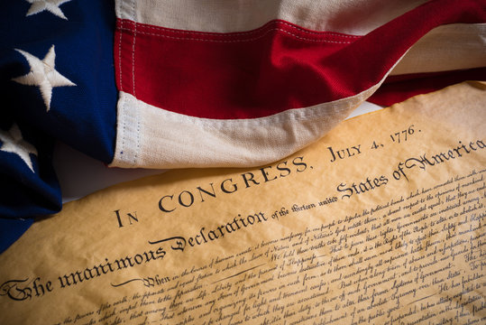 United States Declaration of Independence with vintage flag