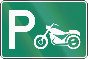 Guide and information road sign in Quebec, Canada - Parking place for motorcycles