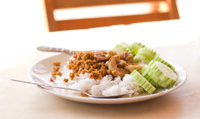 Thai food, Rices with Fried pork spicy with yellow curry