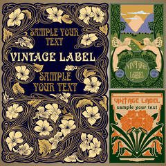 vector vintage items: label art nouveau