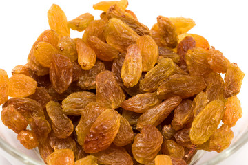 raisin in a glass bowl  shot on a white background