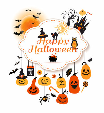 Halloween illustration with celebration symbols.