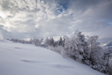 Winter scenery in the mountains with fresh powder snow