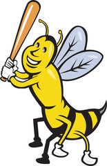 Killer Bee Baseball Player Batting Isolated Cartoon