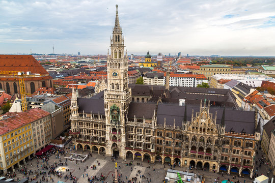 Aerial view on Marienplatz town hall