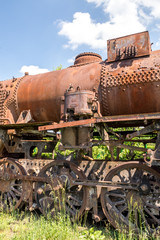 Naklejka premium Old Czechoslovakian CSD steam engine on graveyard, rusty, boiler detail