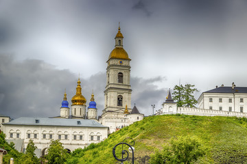 Fototapeta na wymiar Tobolsk Kremlin panorama menacing sky