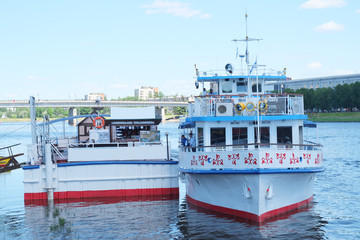 Novgorod, Russia, June, 6: moorage on Volhov river in Novgorod, Russia