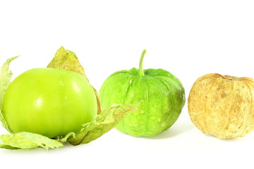 tomatillo or mexican green tomato fruit or vegetable in white background