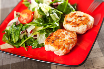 Chicken meatballs with salad