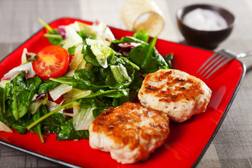 Chicken meatballs with salad
