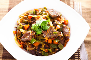 Duck hearts stew vegetables