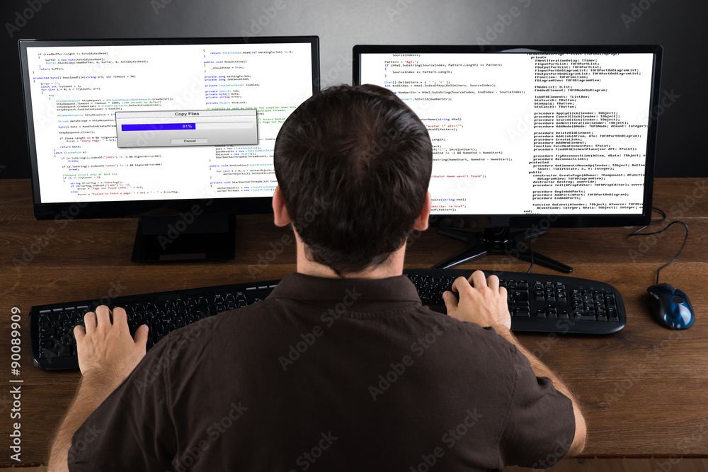 Poster Man Programming Code On Computers