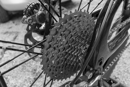 Rear mountain bike cassette on the wheel with chain (selective f