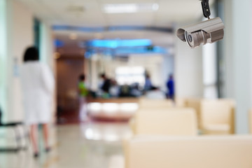 CCTV system security in working room of hospital blur background