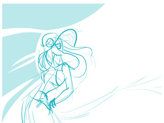 young women Bohemian chic outfit, gesture sketch