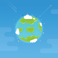 Earth planet from space with sea and island