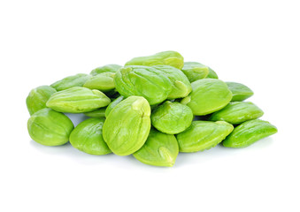 Parkia speciosa seeds or bitter bean on white background