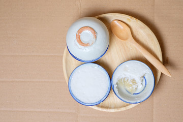 coconut milk custard in small porcelain cup (Thai dessert)