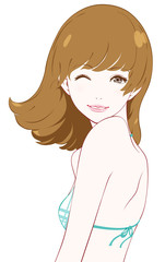 水着女性　ウインク