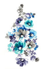 푸른 수채화 꽃