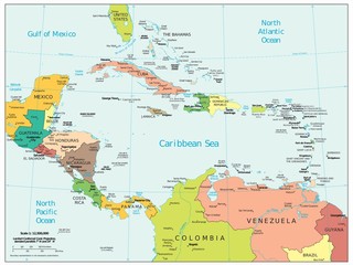 Fototapeta premium Central America Caribbean political divisions