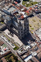 Fototapeta premium Aerial photo of Basilica Church in Quito, Ecuador