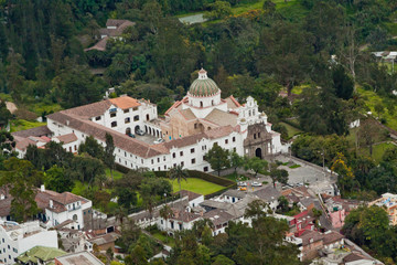 Fototapeta na wymiar Aerial photo of Guapulo Church in Quito, Ecuador