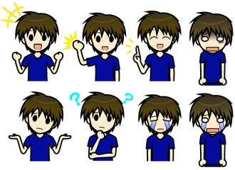 シンプルキャラクター　会話・表情イラスト集　男性（半袖）その２