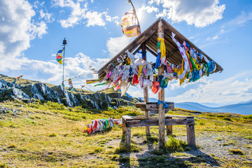 Gazebo with colorful flags
