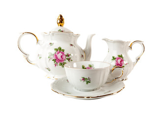 Tea Set with floral rose ornament in a classic style