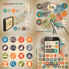 Set infographic on the topic of digital technology in vintage st
