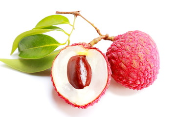 Bunch of fresh Lichi or lychee isolated on White background.