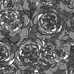 seamless background with monochrome black and white flowers.